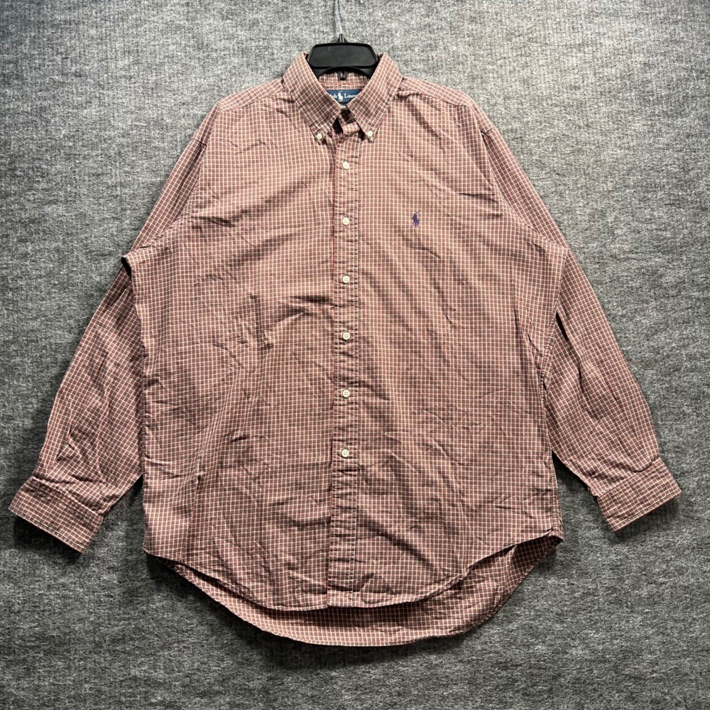 Ralph Lauren Classic Fit Plaid Button Down Shirt Mens Large Red Blue